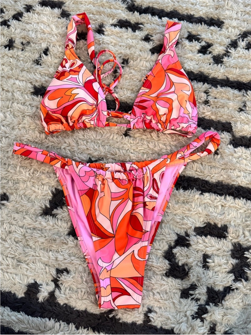 Target Pink & Orange Retro Swirl Triangle Bikini